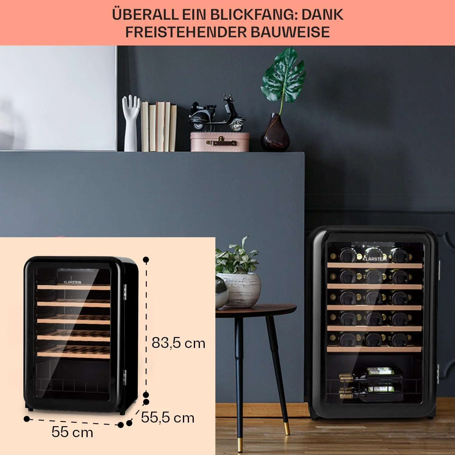Klarstein Weink��hlschrank, Getr?nkek��hlschrank Schmal, K��hlschrank mit Glast��r, Getr?nkek��hlschr?nke Freistehend, Weink��hlschrank Klein, Weink��hlschr?nke 1 Zone, UV-Schutz, 4-22 ��C, 19 Flaschen