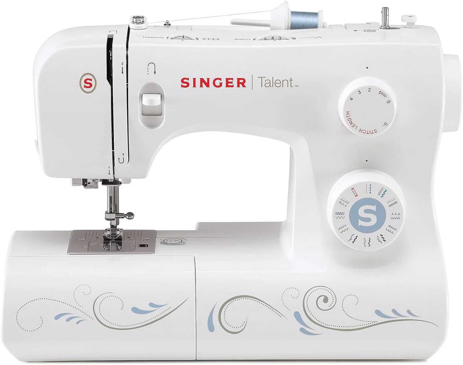 Singer Maquina De Coser Mecanica Talent 3323-30 Puntadas Utilitarias, Puntadas Ojal Totalmente Automático de un Paso, Zig-Zag Hasta 6mm, Enhebrado Automático, Maquina De Coser Profesional, Blanco