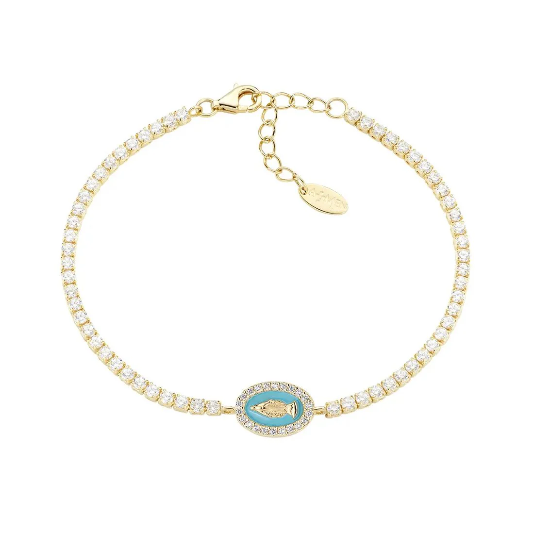 Bracciale Amen dorato tennis e medaglia verde con Madonna BTMISMGTIZ16