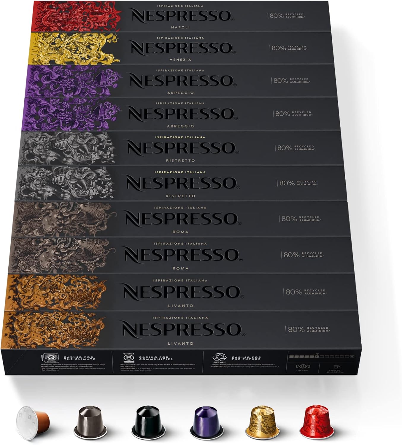 Nespresso Inissia EN80.B, De'Longhi Coffee Machine, Nespresso Capsule System, Water Tank 0.7L, Black
