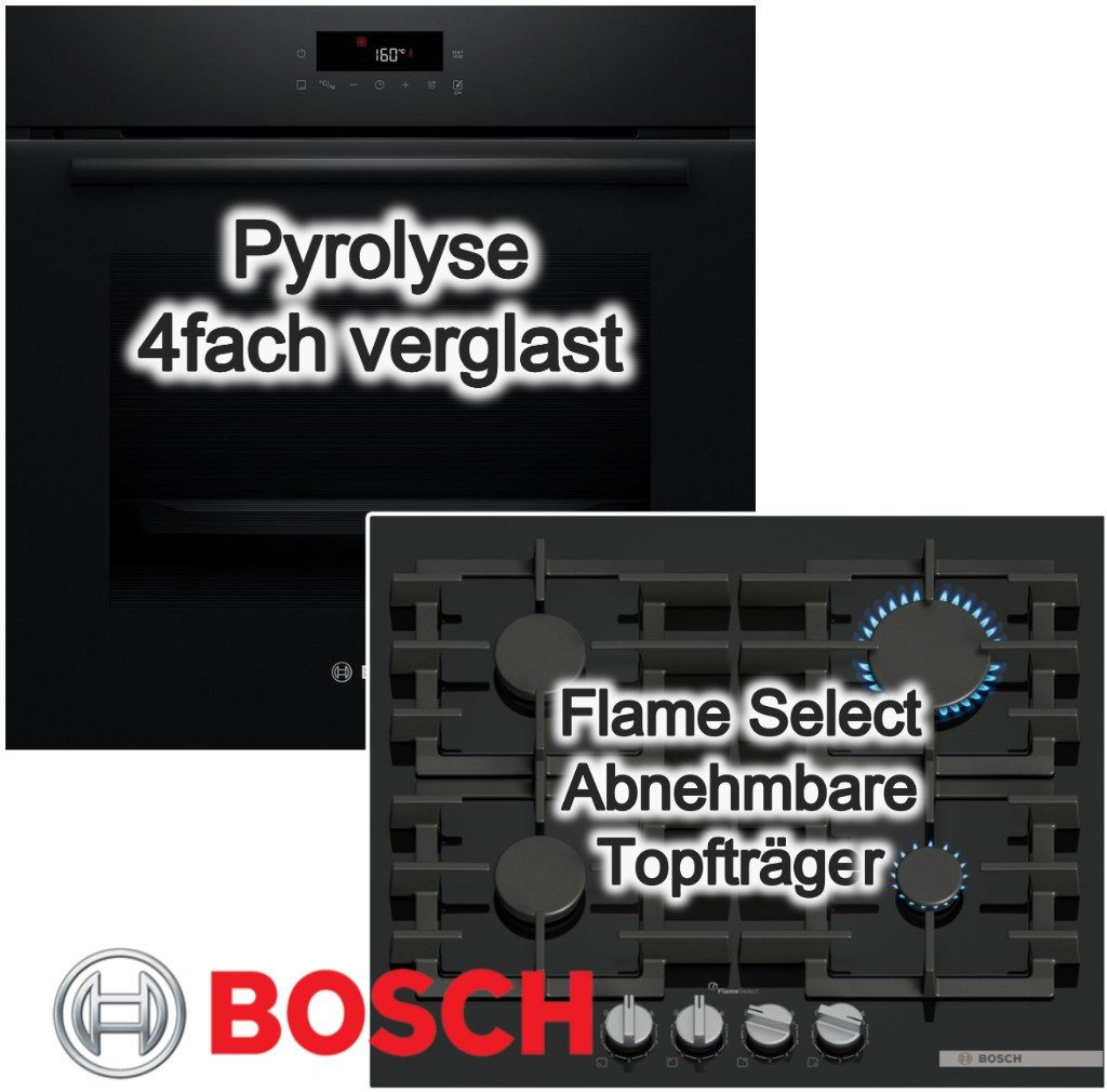 Backofen-Set Pyrolyse 3D-Heißluft + Gaskochfeld mit FlameSelect Rahmenlos