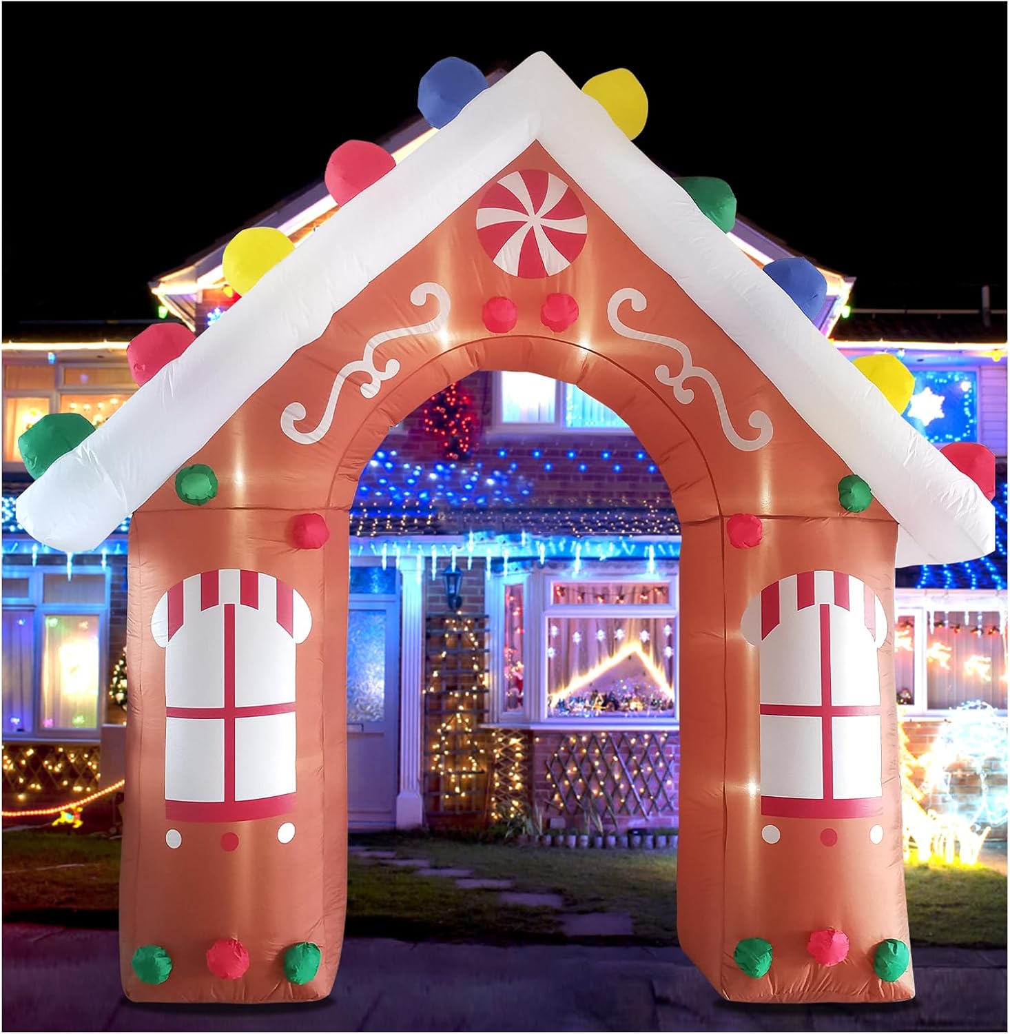 ZXSWONLY 10FT Christmas Inflatable Gingerbread House with LED Lights &ndash; Outdoor Holiday Decoration