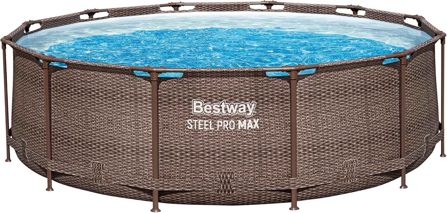 Bestway Steel Pro MAX Solo Pool ohne Zubehör 366 x 100 cm, Rattan-Optik (Schokobraun), rund