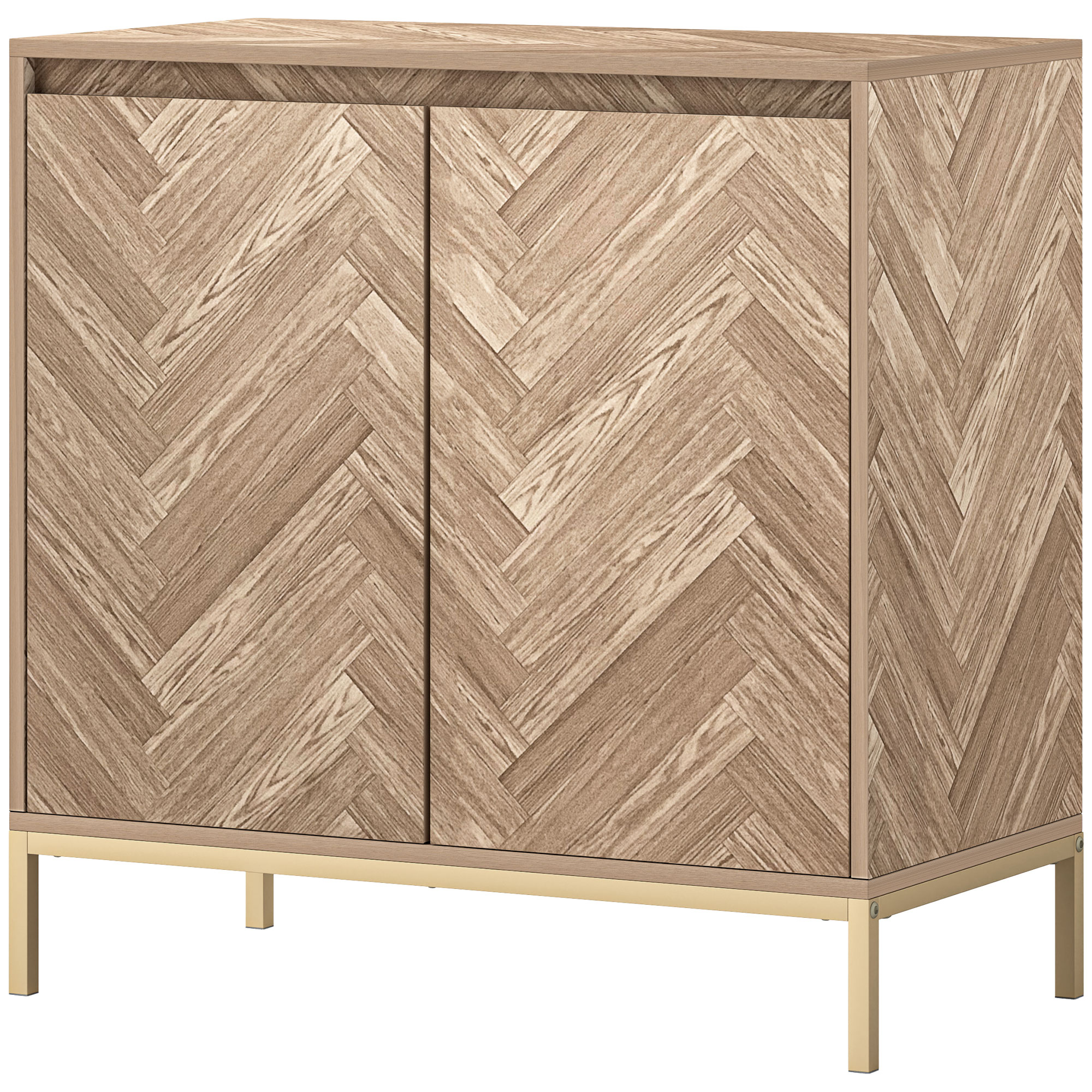 HOMCOM Aufbewahrungsschrank Buffet mit 2 Chevron-Türen, verstellbarem Regal und Stahlbeinen, Abm. 78 x 40 x 78 cm, Eiche