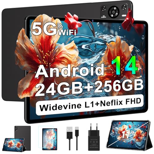 ZIOVO Tablet Android 14 Tablet 11 Pollici, 24GB RAM 256GB ROM (TF 1TB), 5G WiFi Tablet, Widevine L1/Octa Core 2.0 GHz/8000mAh/Corpo Metallico/13 5MP/BT5.0/Supporto Netflix, Tablet con Custodia   Nero : Informatica