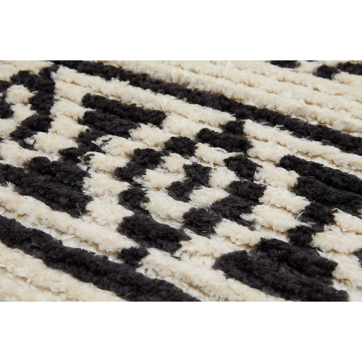 HOMCOM Hochflorteppich mit Fransen Beige-Schwarz 170 x 120 x 2,1 cm