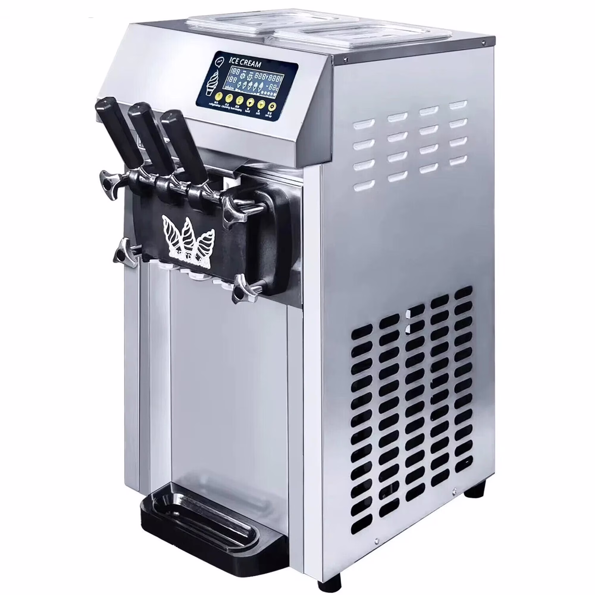 SHENGJINSH Pre-cooled Commercial Ice Cream Machine, 3 Flavors Countertop Soft Serve Ice Cream Maker