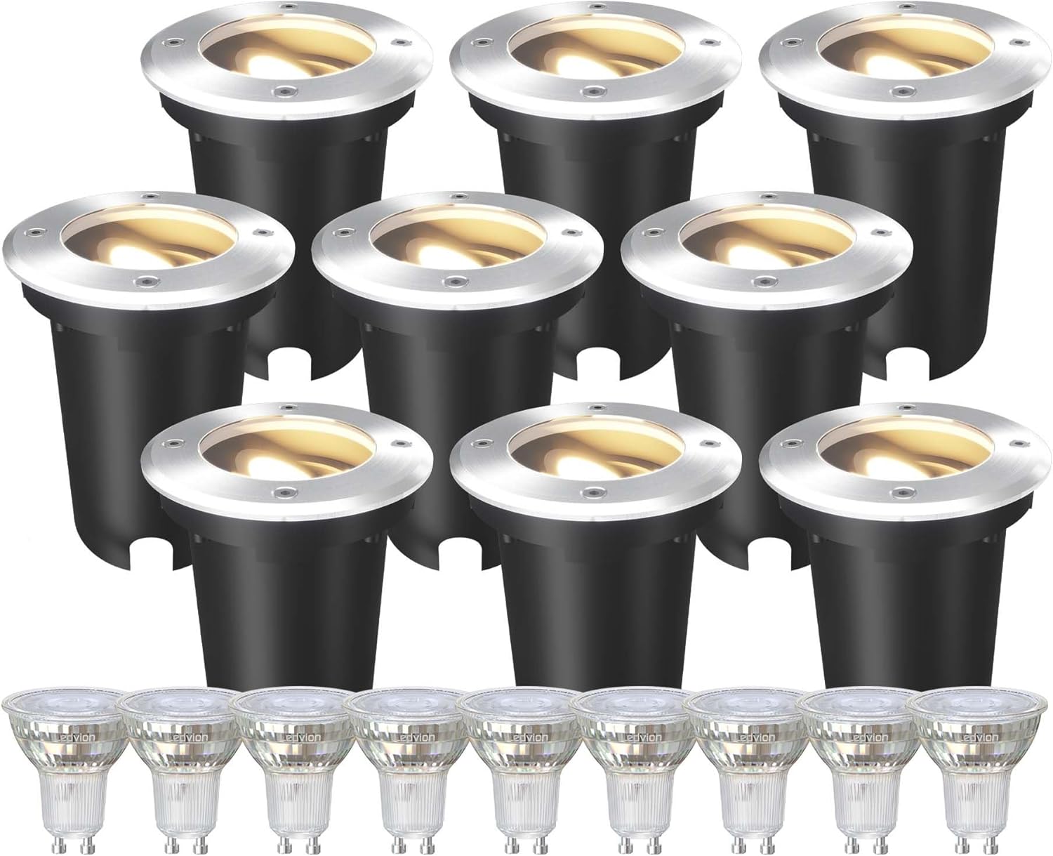 Ledvion - 9x LED Bodeneinbauleuchte, 3W, 2700K, IP67, 1m Kabel, kippbar, Außenbeleuchtung