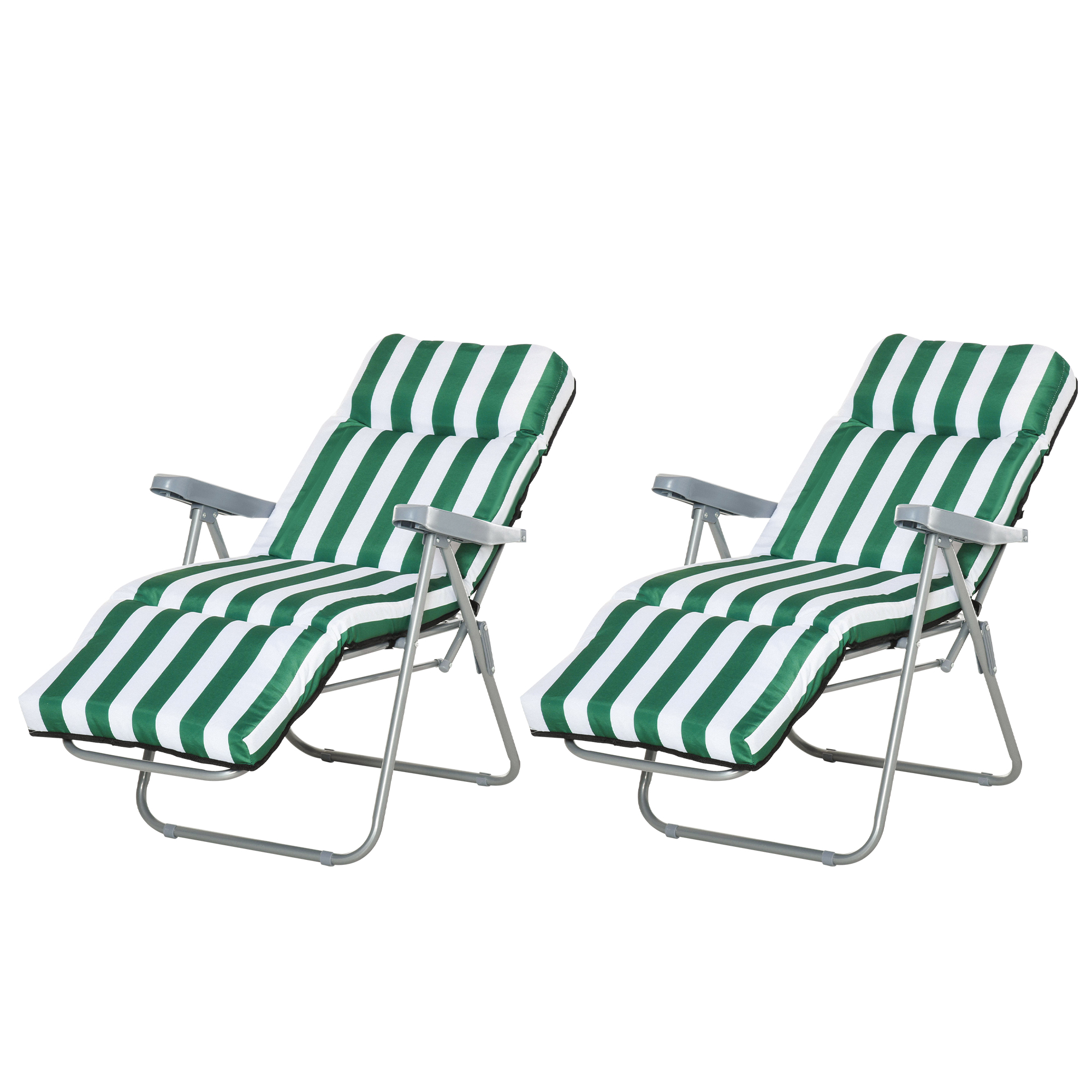Outsunny Gartenliegen 2er-Set klappbar mit Auflagen 60 x 75 x 102 cm Stahl Grün+WeiB