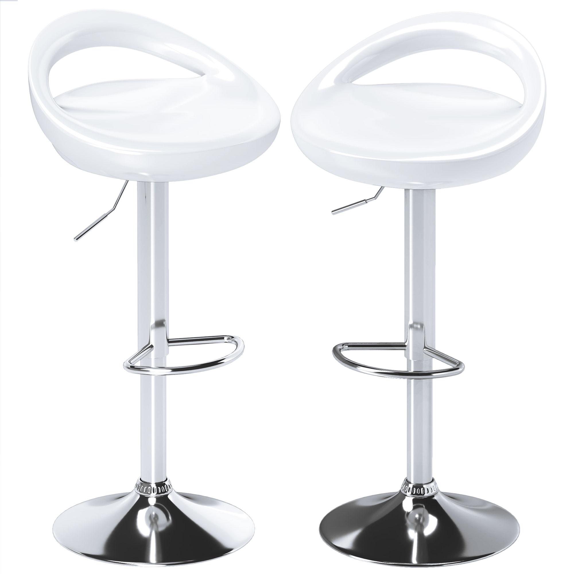 HOMCOM Set 2 Drehbare Barhocker mit Fußstütze, Höhenverstellbar, Stahlbasis Sitz aus ABS, Weiß