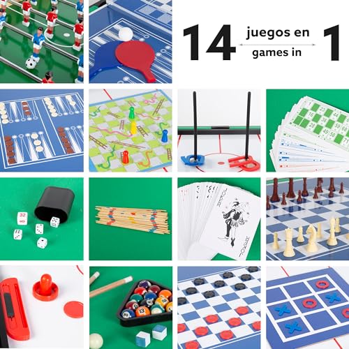 COLORBABY CB Games 85421   Tavolo multigiochi 14 in 1, Calcio balilla, Ping pong, Hockey, Biliardino, Giochi da tavolo, 121 x 62 x 79 cm, Calcio balilla per bambini, Regalo per tutta la famiglia : Giochi e giocattoli
