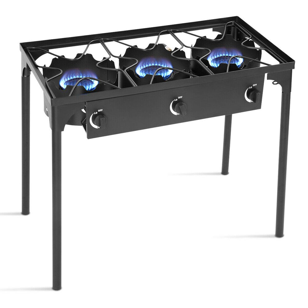 Goplus Triple Burner Outdoor Gas Stove, 220,000 BTU, Cast Iron, Portable BBQ Cooker