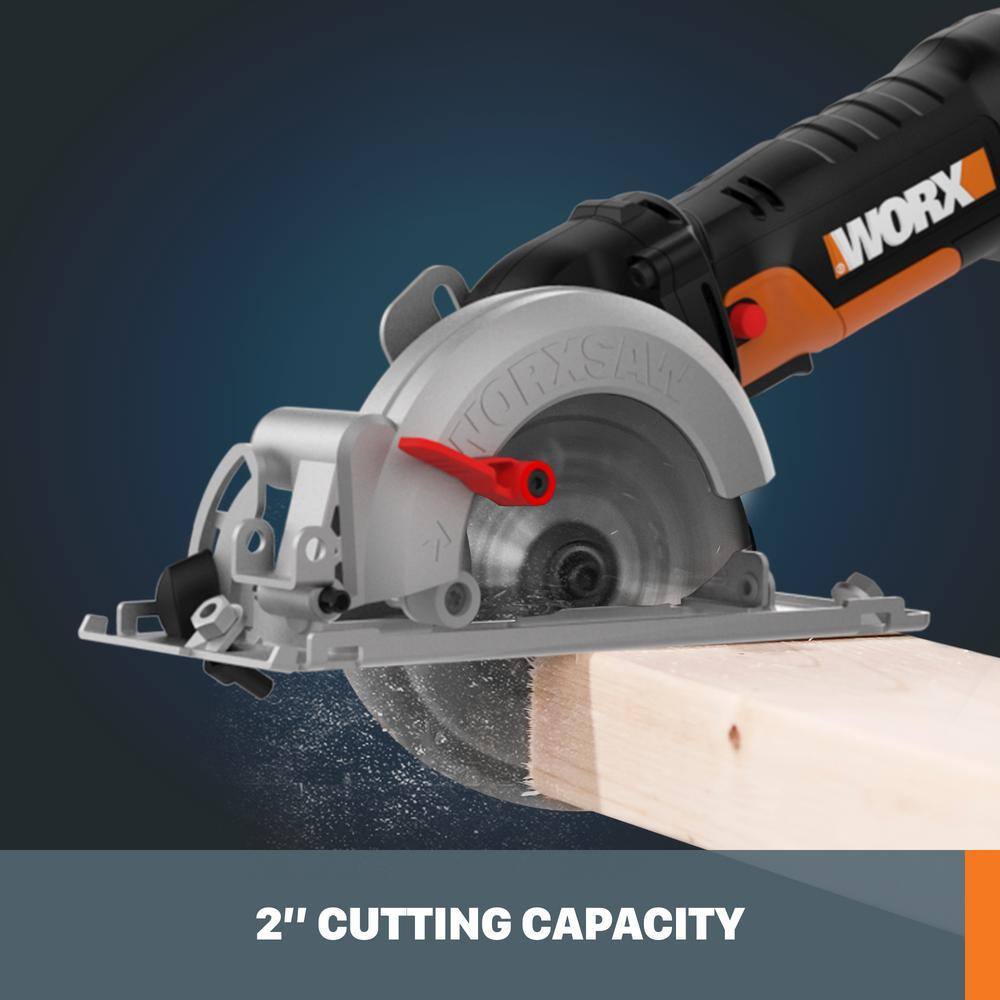 Worx WorxSaw WX439L 4.5 Amp Compact Circular Saw, 4 1/2&prime;&prime; Blade, One Hand Operation