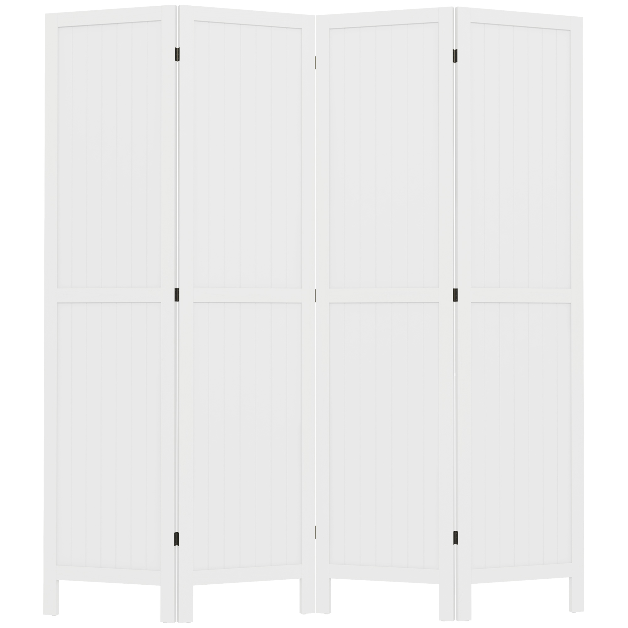 HOMCOM Innenraum-Trennwandschirm aus Holz, faltbarer 4-Panel-Paravent aus Holz, 160 x 170 cm, weiß