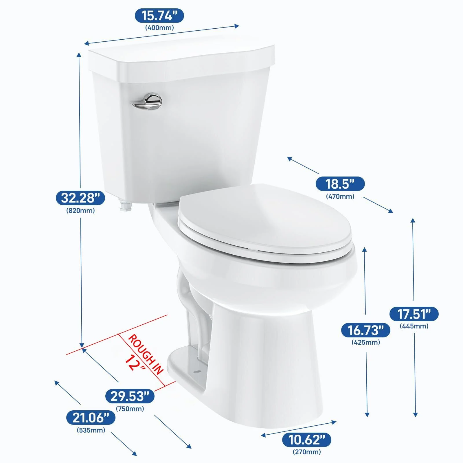 Two-Piece Elongated 1.28 GPF Siphonic Flush Toilet with Soft Close Seat, Universal Height ADA Cotton White (Toilet Seat Included)