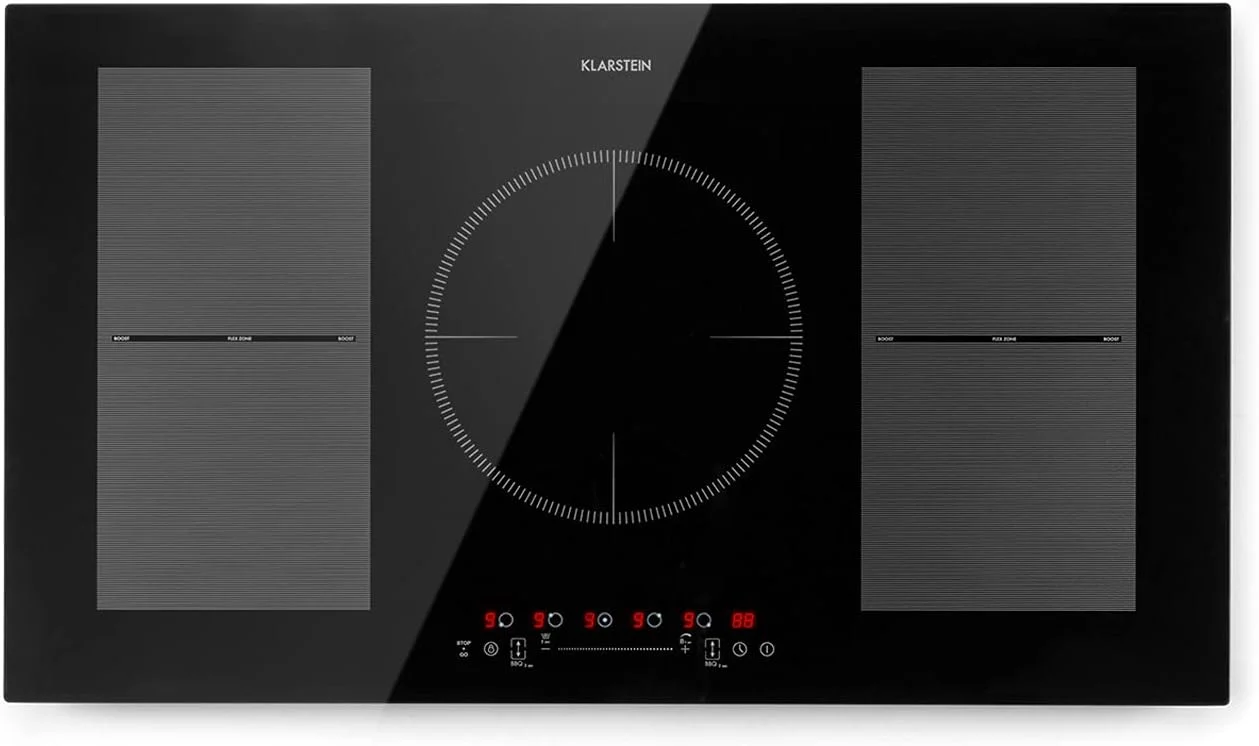 Klarstein Kochfeld, Schwarz, Induktions, Glaskeramik, Induktions mit 5 Platten, mit Touch-Display, Digitalanzeige und Timer-Funktion