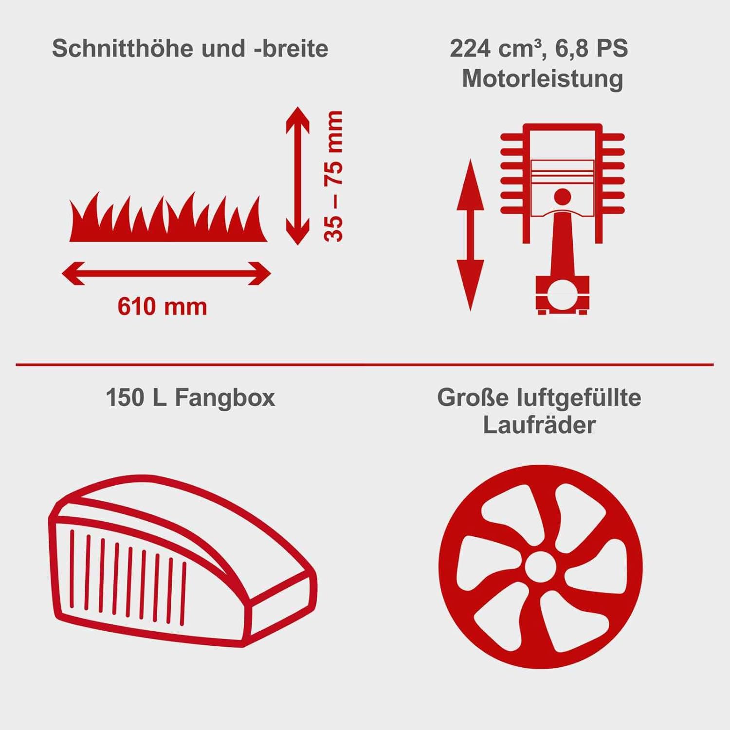 Scheppach Benzin Rasentraktor Aufsitzmäher MR224-61 | 6,8PS | Schnittbreite 61cm | 5-Fach Höhenverstellung | E-Start | 150 L Fangsack | 4X Vorwärts / 1xRückwärtsgang | Rasenmäher Aufsitzrasenmäher