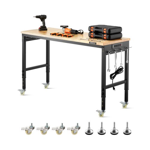 VEVOR Werkbank 907kg Arbeitstisch mit Steckdose Stecktafel 1524x559x711-1030mm