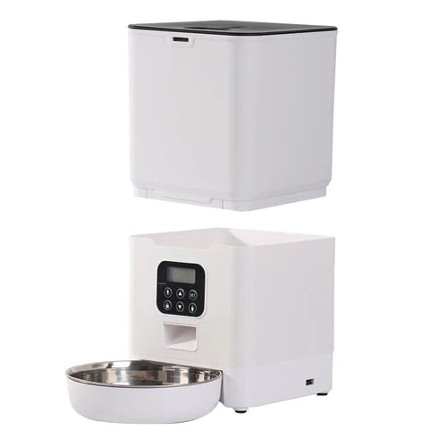 Automatic Pet Feeder with Bowl | Programmable Schedule | Battery Operated | White & Black | Cats & Dogs