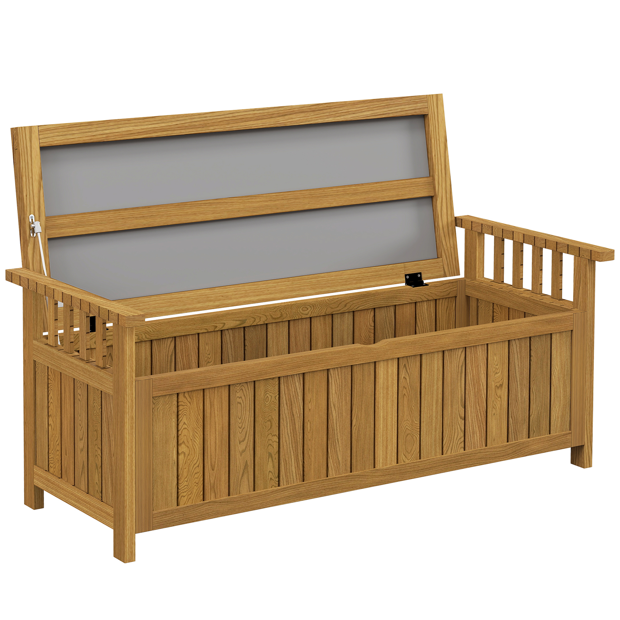 Outsunny Gartenbank für 2 Personen aus Holz mit 186L Stauraum, Außenbank mit Armlehnen 128,5 x 56 x 53,5 cm braun