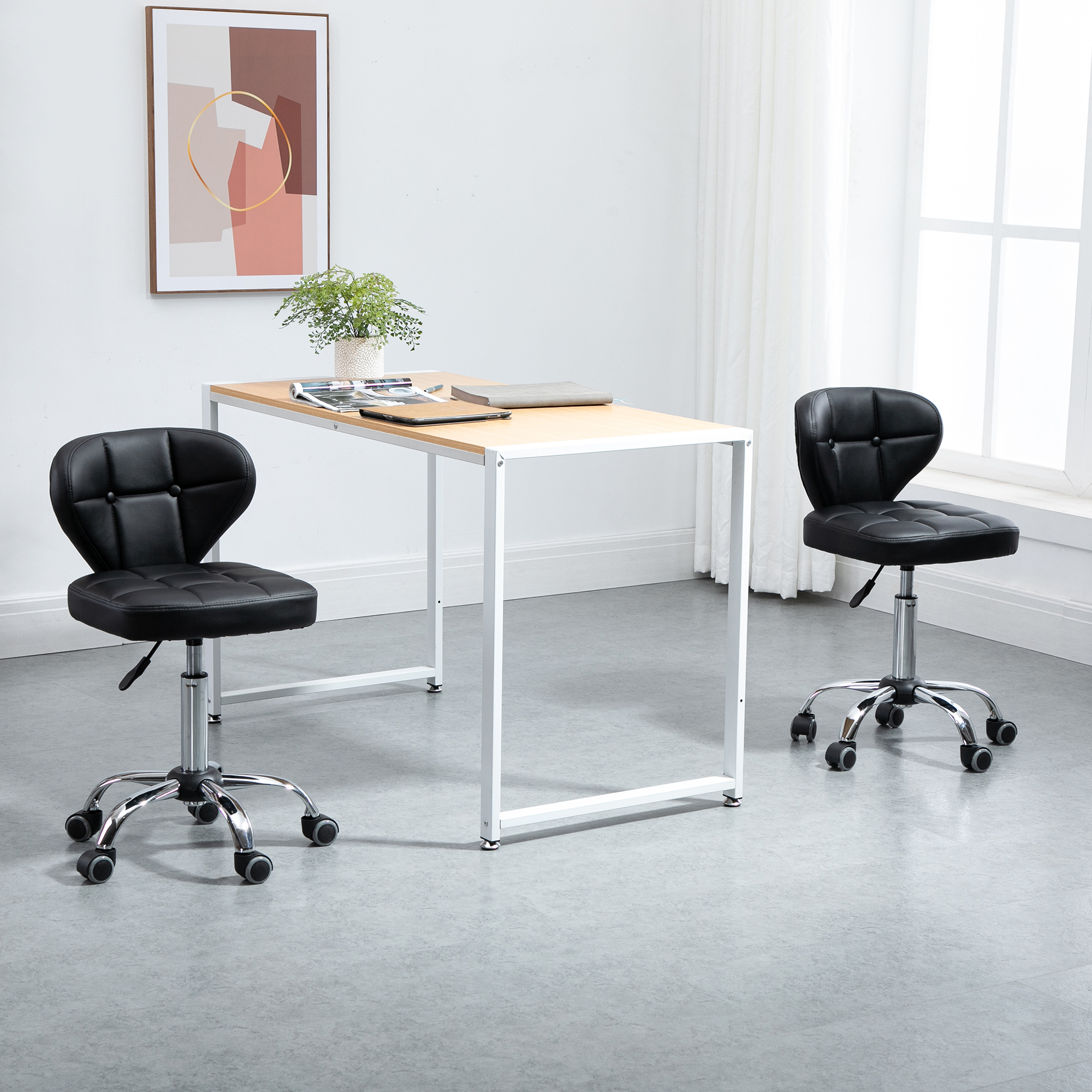 HOMCOM 2er-Set Arbeitshocker mit Rückenlehne Rollhocker aus Kunstleder Drehhocker mit Lehne Kosmetikhocker Rollhocker Bürohocker 72-87 cm höhenverstellbar Büro Dunkelgrau 45 x 47 x 72-87 cm