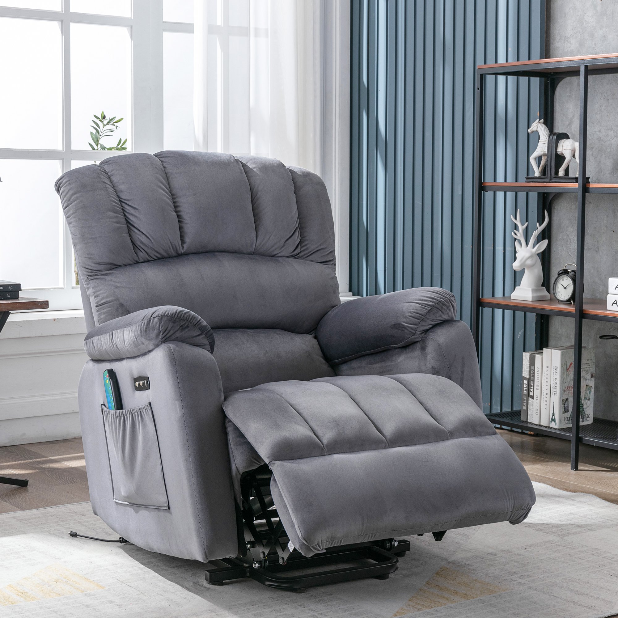 Elektrischer Relaxsessel mit Massage und Wärmefunktion, 91x96x110 cm, Für Entspannung und Zuhause, Grau
