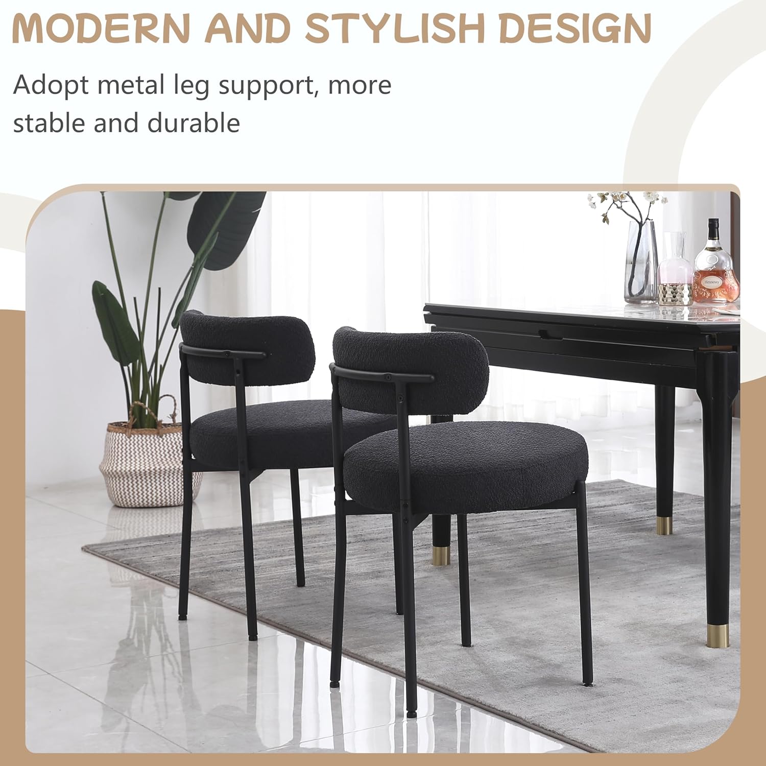 Set di 4 sedie sala da pranzo Sedie Imbottite Sedie da cucina con schienale moderne, Adatte per Sala da Pranzo, Cucina, Nero