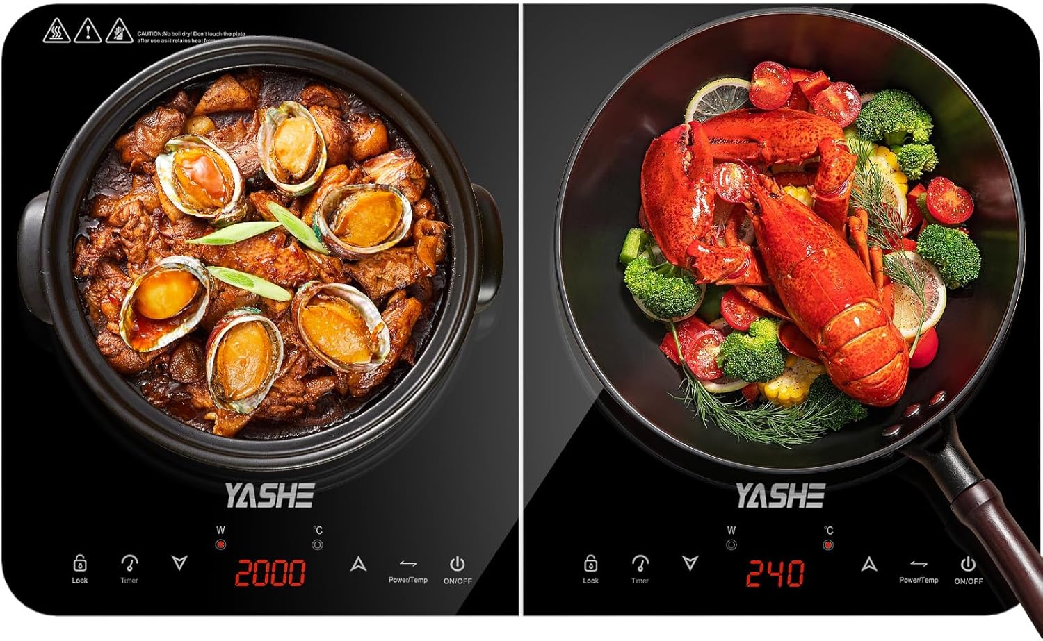 YASHE Induction Plate - Single Deck Portable Induction Griddle, 10 Power Settings and 10 Temperature Settings, 2000 Watt Induction Plate, Timer, Safety Lock, Easy to Clean