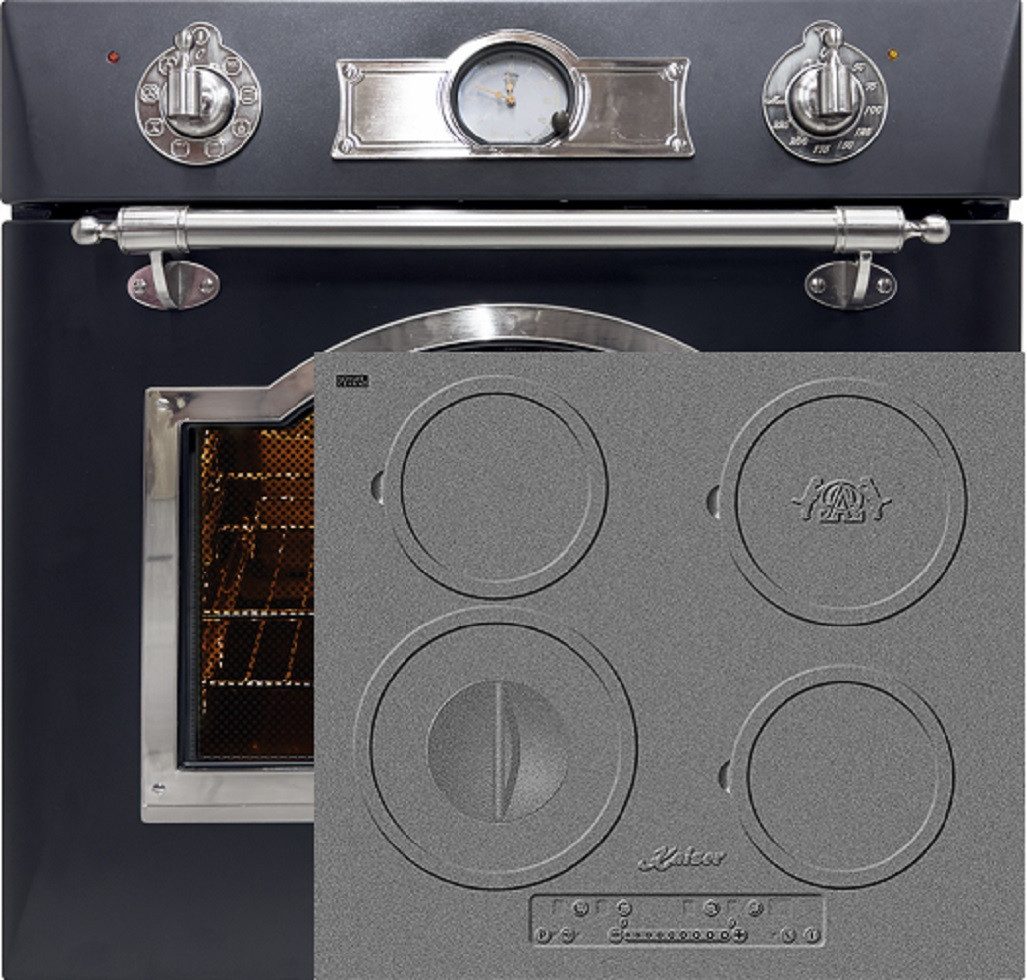 Backofen-Set Herd Set Autark Retro Elektro Einbau Backofen Autark 60 cm, 67L mit Induktionkochfeld 60 cm EH 6355 Em Sil+KCT 6705 I Herd