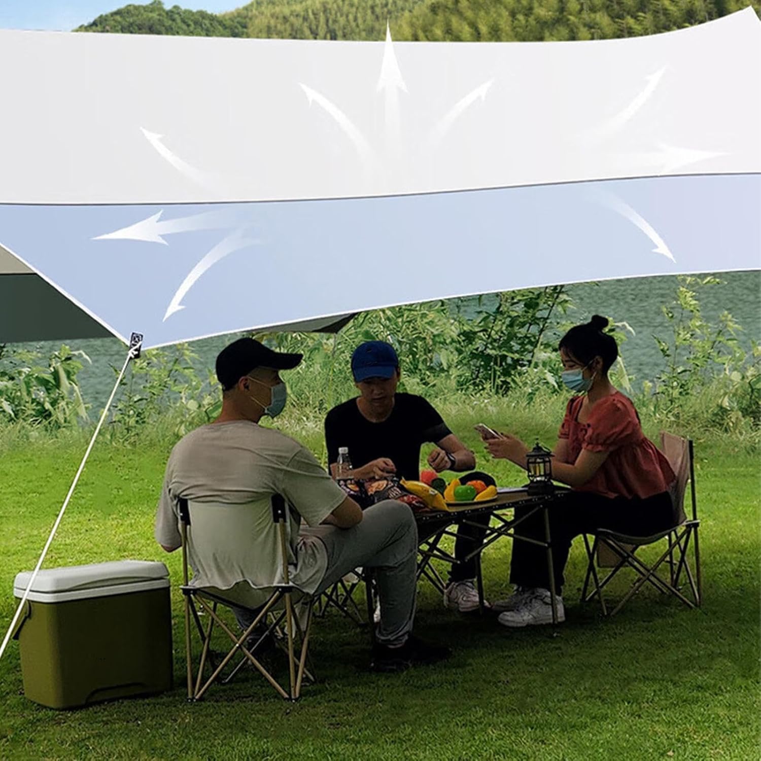 Sonnenschutz für den, 5,2 x 4,5 m, regenfest, große Fläche, Schutzabdeckung, UV-beständiger, wasserdichter Stoff, Picknick, Angeln, Garten, Schattenzubehör, Hinterhof, Terrasse, Rasen