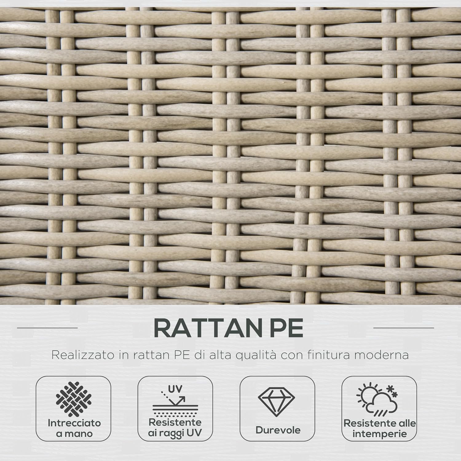 Outsunny 4-Piece PE Rattan Garden Furniture Set, Outdoor Living Room with 1 Sofa, 2 Armchairs, 1 Table and Removable and Washable Cushions, Khaki and Beige