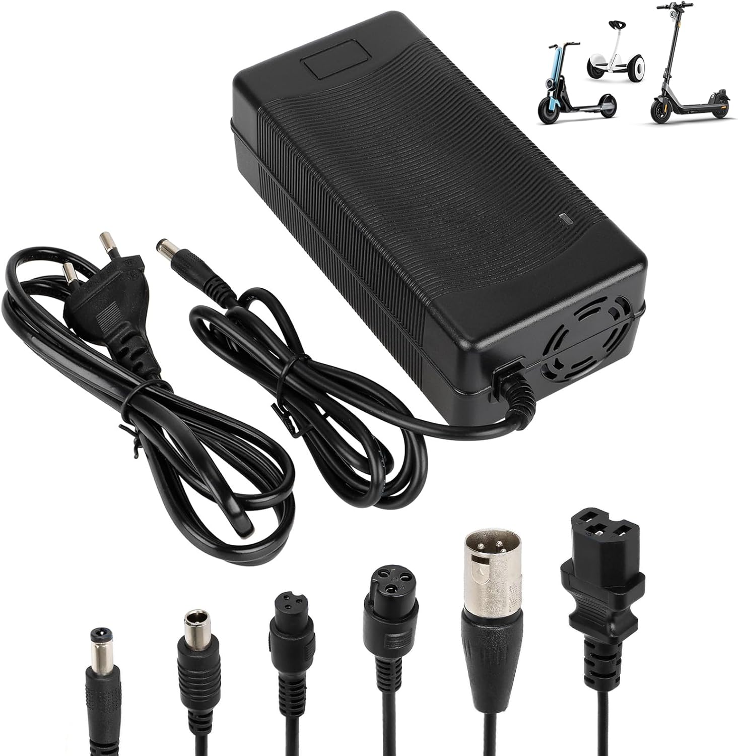 HPGAAVD 54,6V 2A Caricatore Adattatore per Scooter Elettrico，48V Caricabatteria di Alimentazione Universale con 6 Connettori per Hoverboard, Bici Equilibrata, Drifting Board, Scooter Elettrico