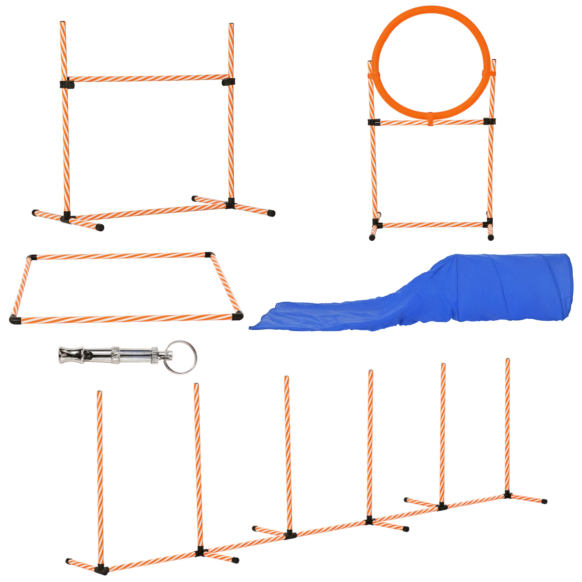 PawHut Hunde Agility-Set, 5-tlg., mit Sprungreif, Tunnel, Sprunghindernis, Slalomstangen, Bodenrahmen, Tragetasche