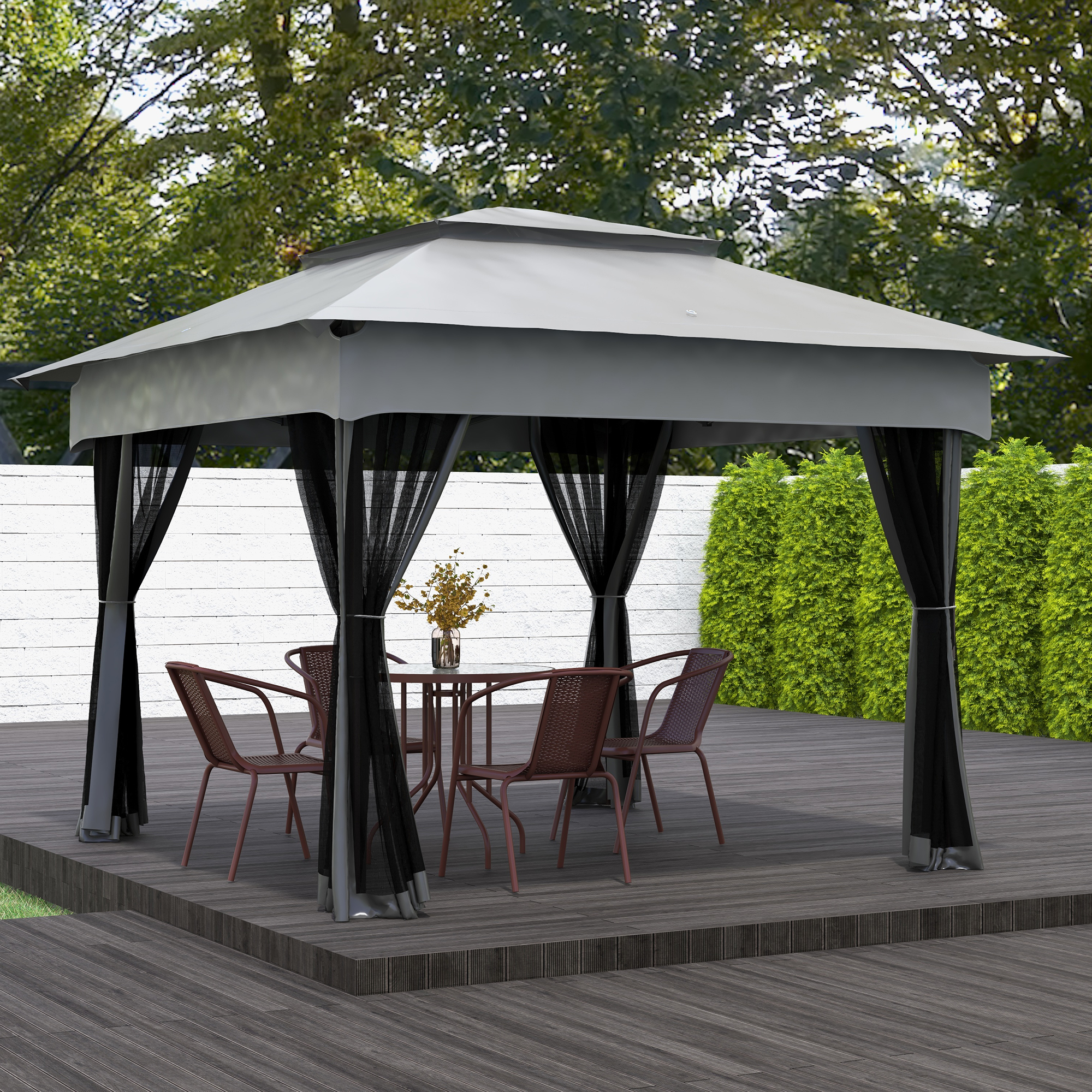 Outsunny Pop-Up Gartenpavillon Faltbar Stahl Polyester wasserdichter Anti-UV Moskitonetze + Transporttasche