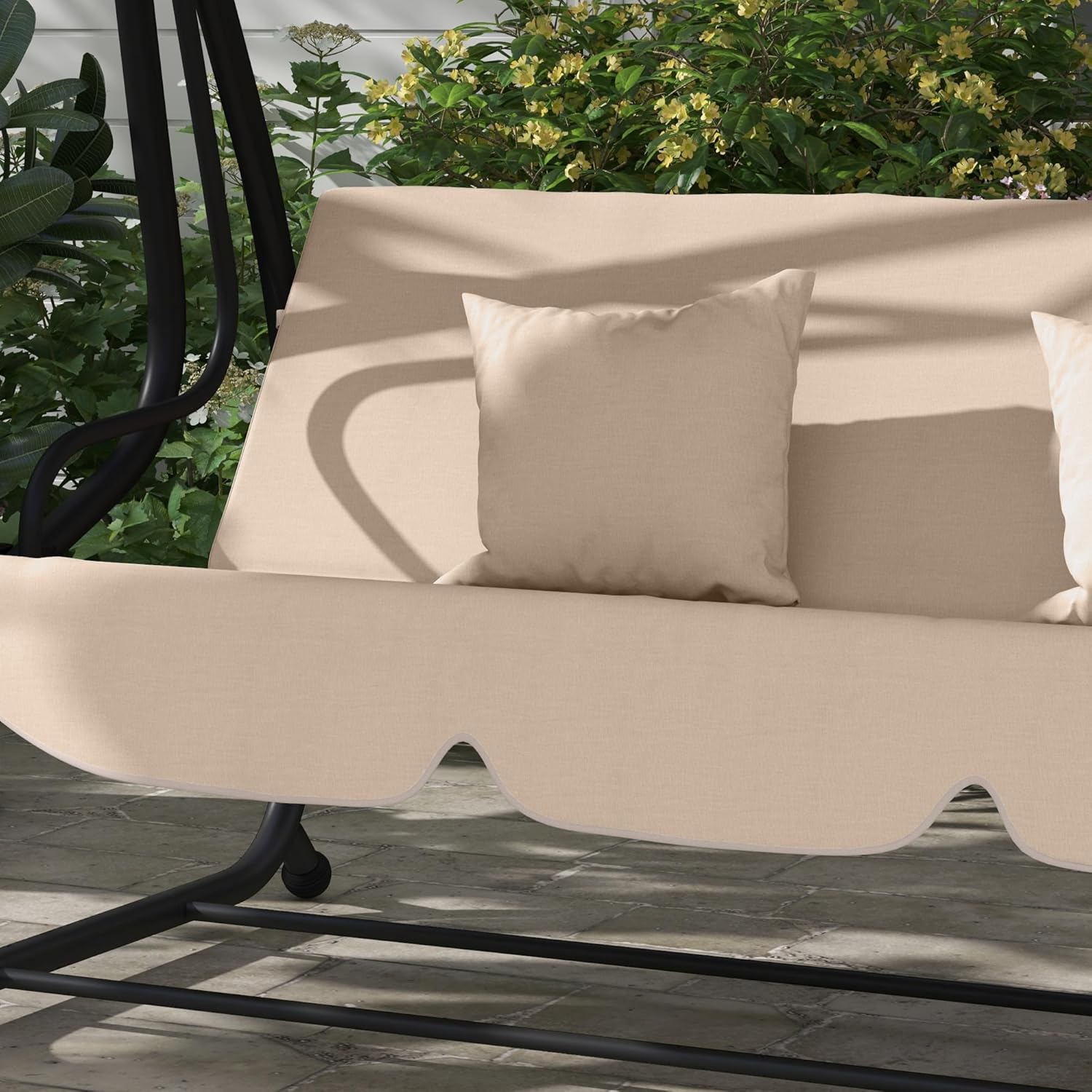 3 Seater Garden Swing Bed with Adjustable Roof and Tray 200 x 120 x 164 cm Light Brown