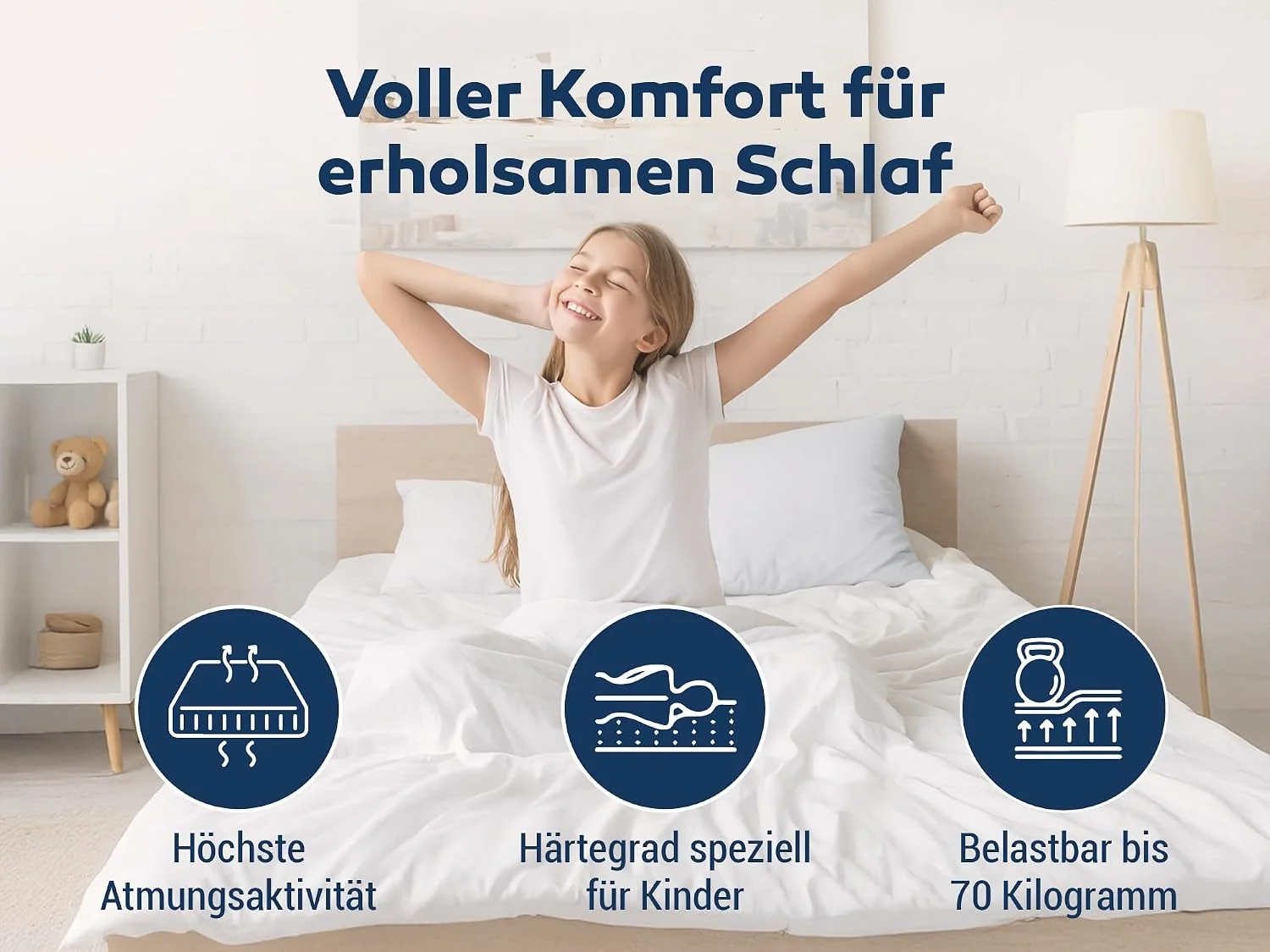 BettenABC Kinder- und Jugendmatratze aus Kaltschaum mit abnehmbarem Bezug