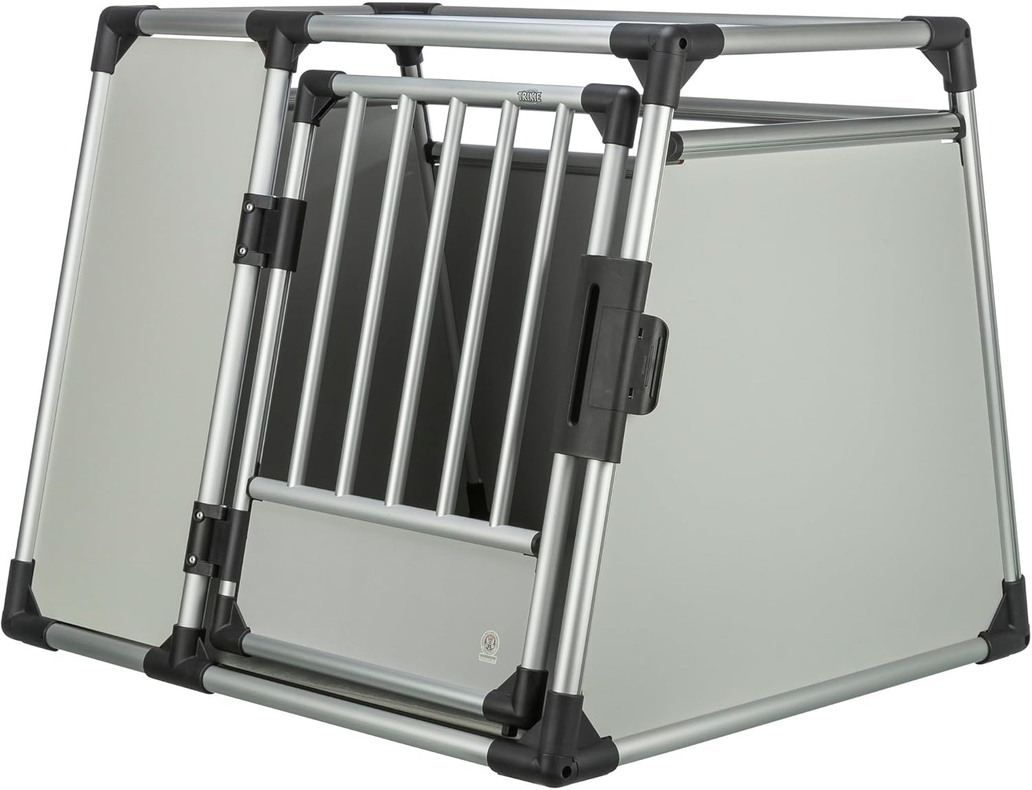 TRIXIE Hunde-Transportbox, Aluminium, L: 92 x 64 x 78 cm, grafit, rutschfste Liegematte, Klettleiste am Boden, Sicherheitsverschluss, stabil und geruscharm, hochgeschlossene Wnde - 39338