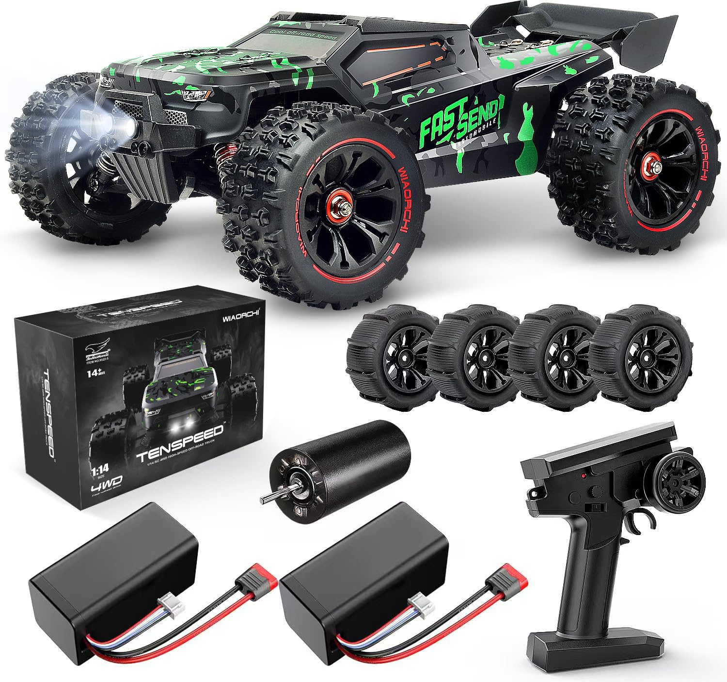 WIAORCHI 1/16 RTR Brushless Fast RC Cars, 42mph with 2 Batteries