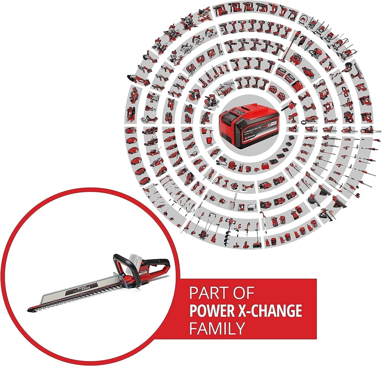 Einhell Accu-heggenschaar ARCURRA 18/55 Power X-Change (18 V, 55 cm snijlengte, 18 mm tandafstand, incl. snoeiafvalvanger, smalle frontgreep, zonder accu)