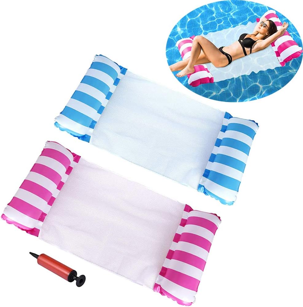 Galleggianti gonfiabili per piscina per adulti, 2 pezzi 4-in-1 Gonfiabili per piscina con amaca gonfiabile multiuso (sella, poltrona, amaca, drifter) Sedia da piscina con pompa d'aria manuale per piscina sulla spiaggia