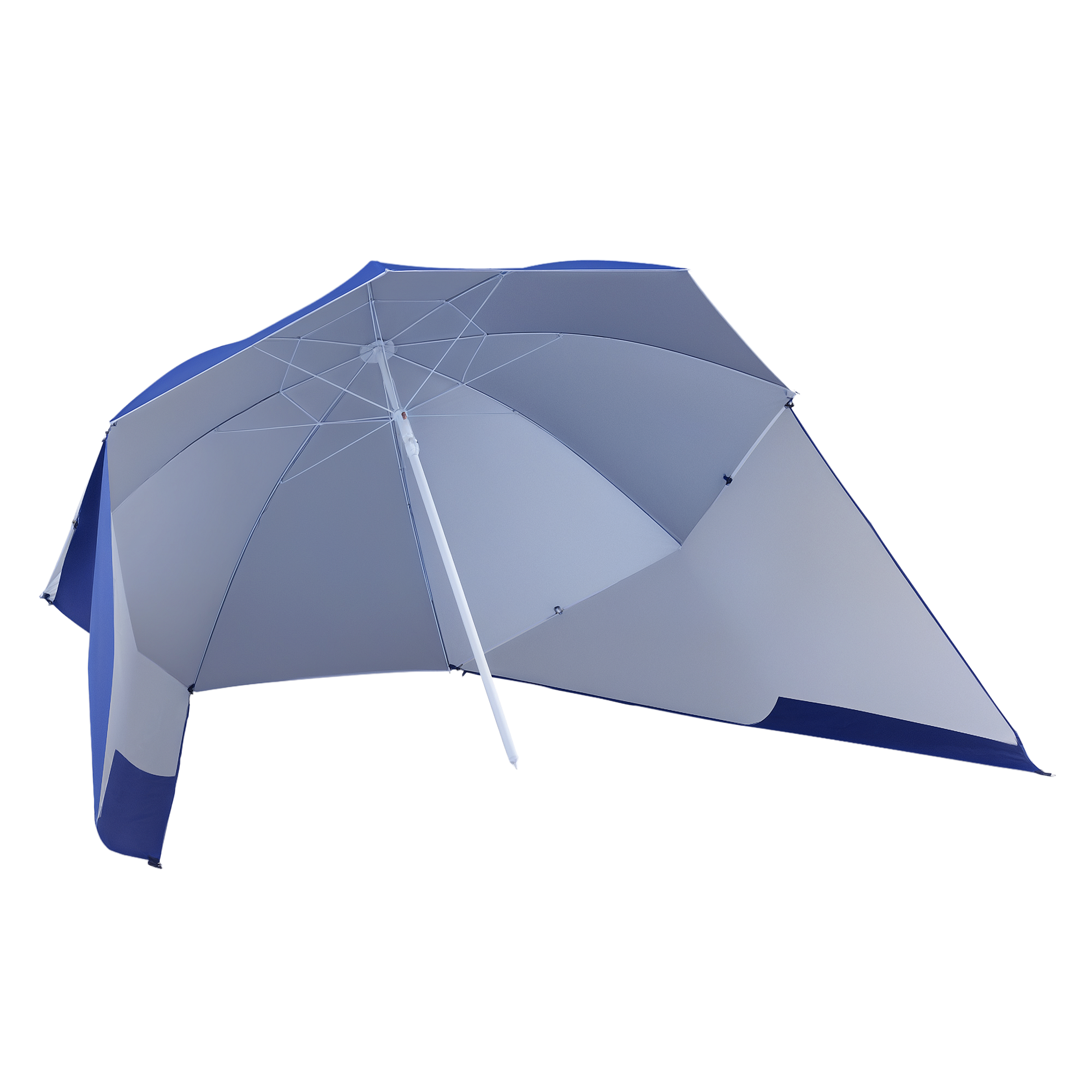 Outsunny 2-in-1 Sonnenschirm Strandmuschel Strandschirm Sonnenschirm, 210 cm x 210 cm x 222 cm, Blau + Weiß