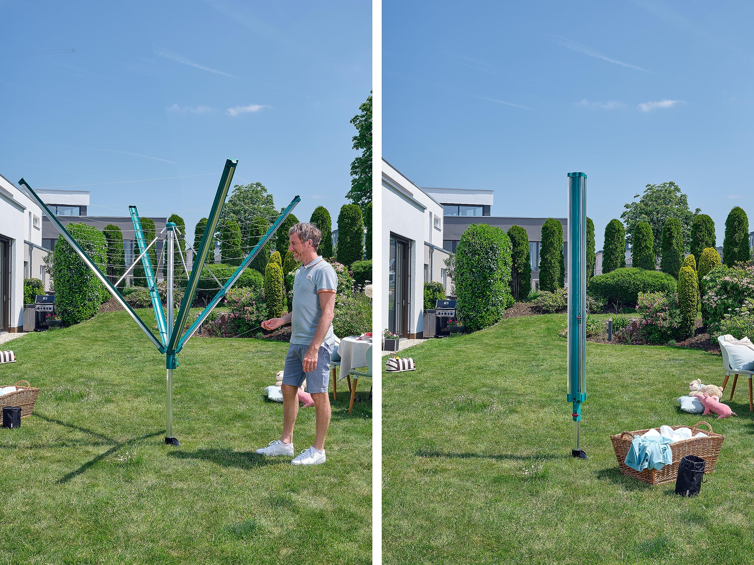 Leifheit Wäschespinne Linomatic 600 Deluxe Wäscheschirm mit 60 m Leinenlänge ideal für Garten und Balkon