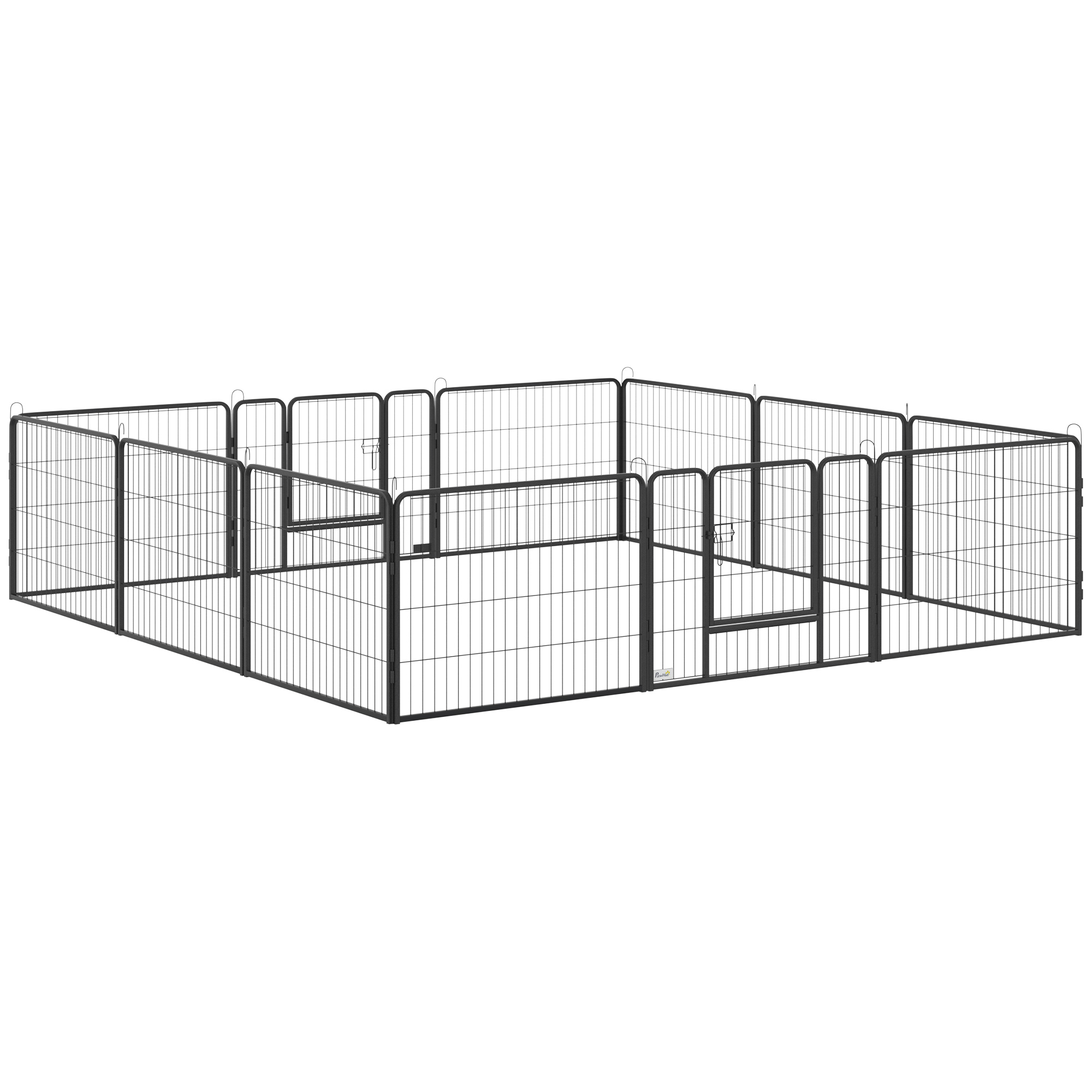PawHut Haustiergehege, Welpenauslauf, Welpengitter, 12 Paneele, Outdoor u.  Indoor, Schwarz