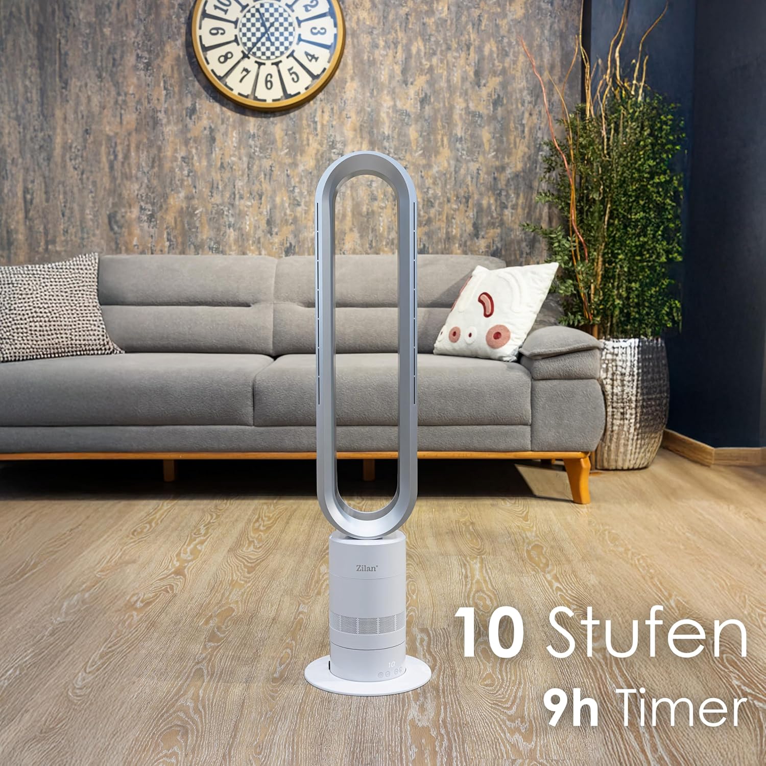 Zilan Turmventilator energiesparender BLDC Motor mit Fernbedienung Ventilator energiesparend oszillierend sehr leise Design Standventilator 10 Stufen S?ulenventilator mit K��hlung Tower Fan