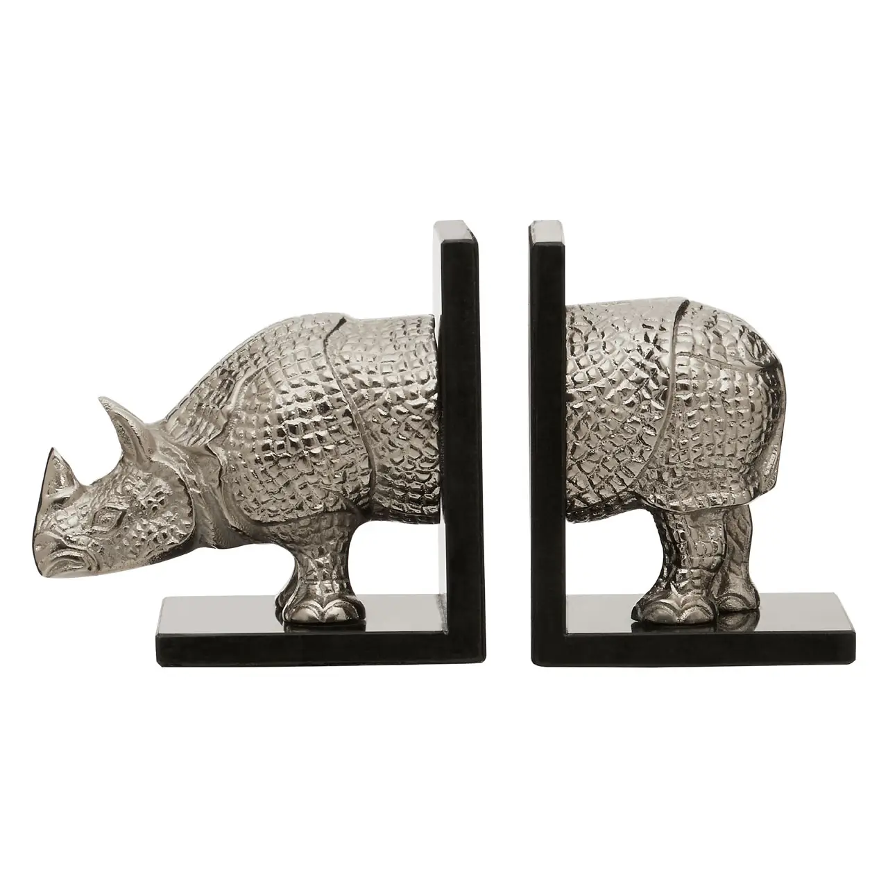 Silver Rhino Bookends �C Set of Two | Aluminium & Marble
