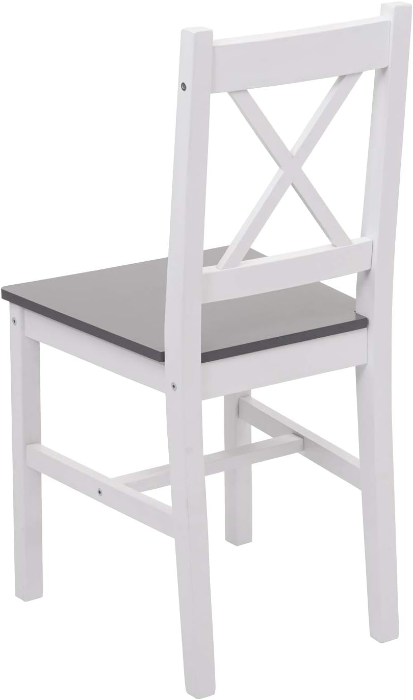 Mendler Set Tavolo con 4X sedie Country Classica Cucina Soggiorno HWC-F77 Legno massello Bianco e Grigio