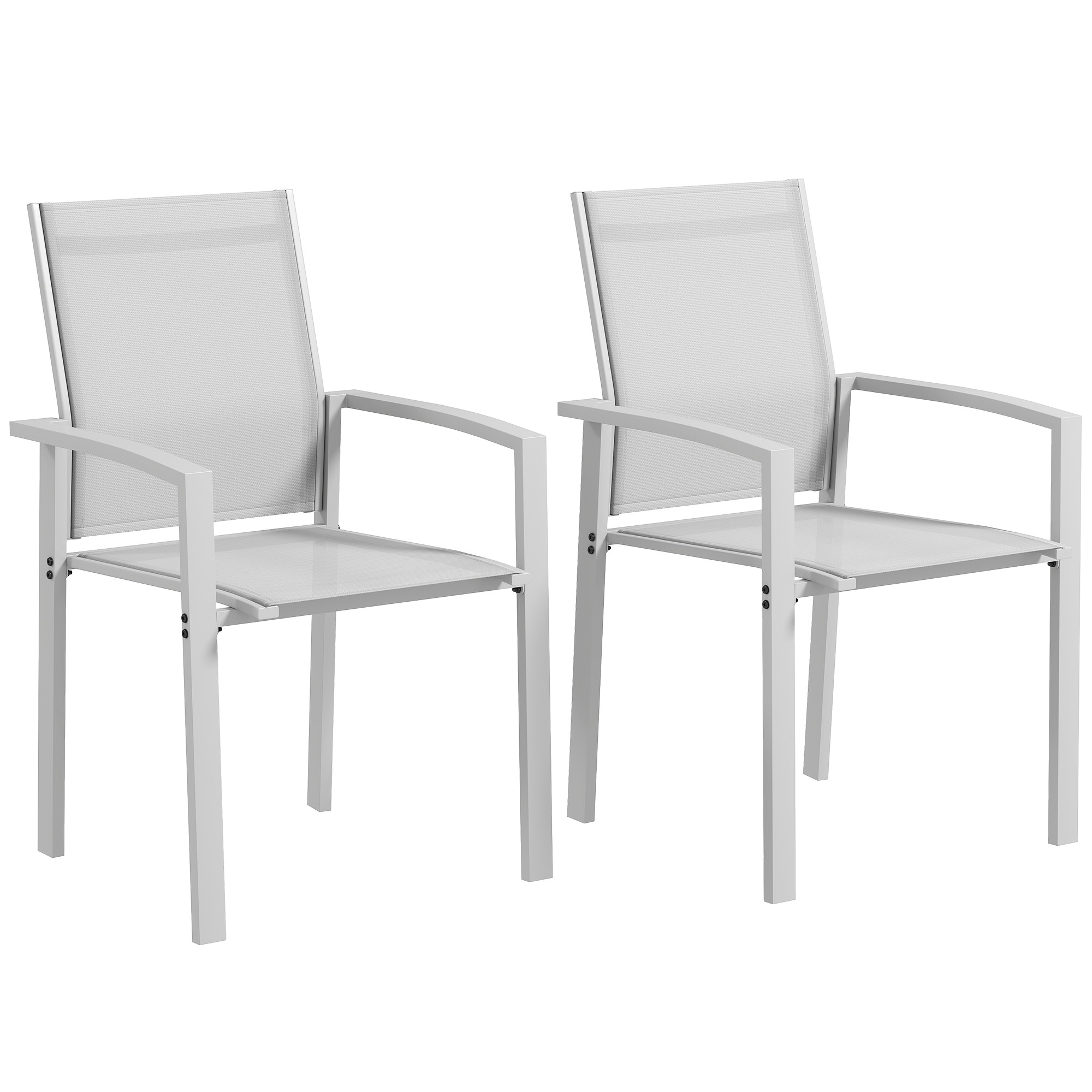 Outsunny Set 2 Stapelbare Gartenstühle mit atmungsaktiver Sitzfläche, aus Stahl und Textilene, 56x58x89 cm, Hellgrau