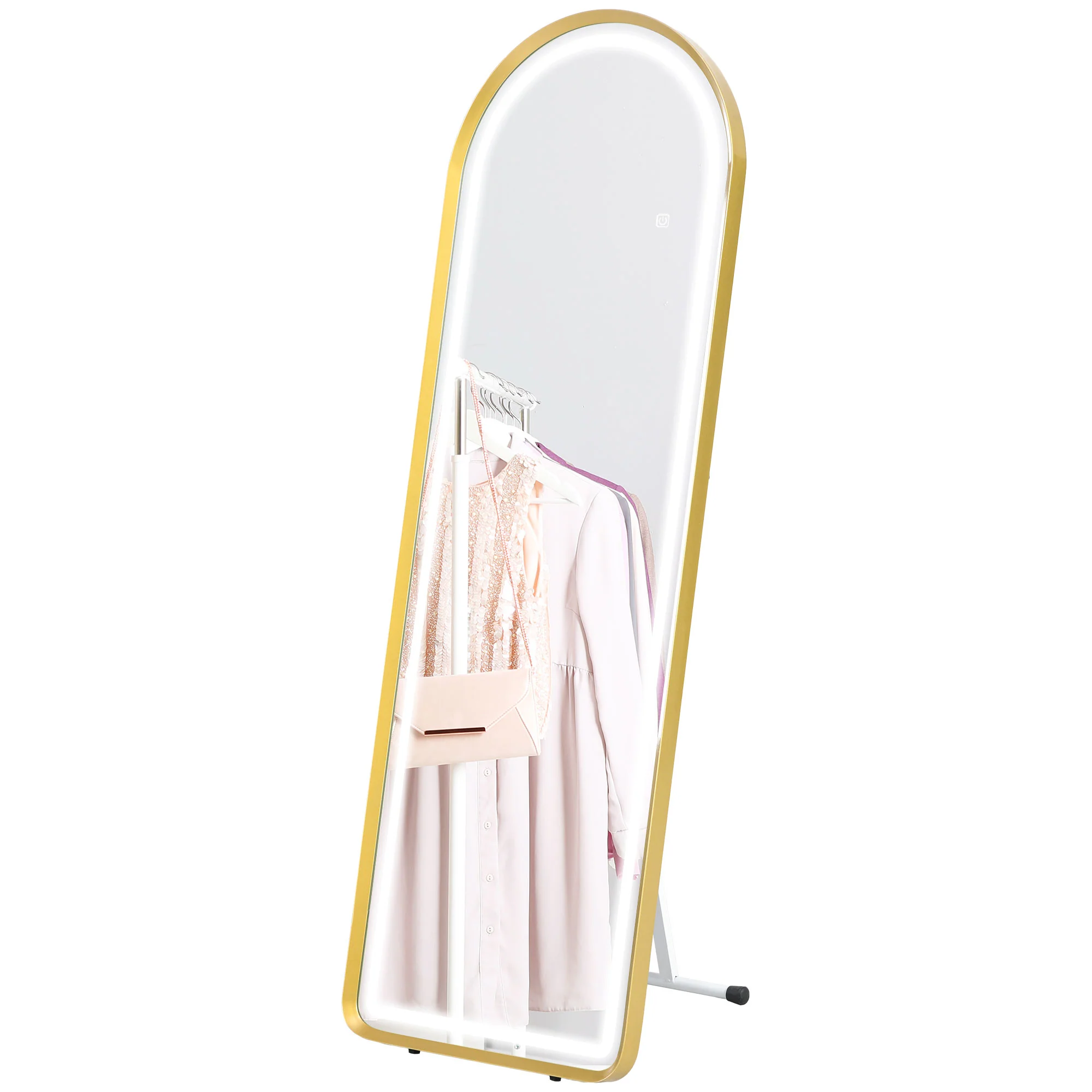 HOMCOM Standspiegel LED Touch dimmbar 3-in-1 Aluminium Gold