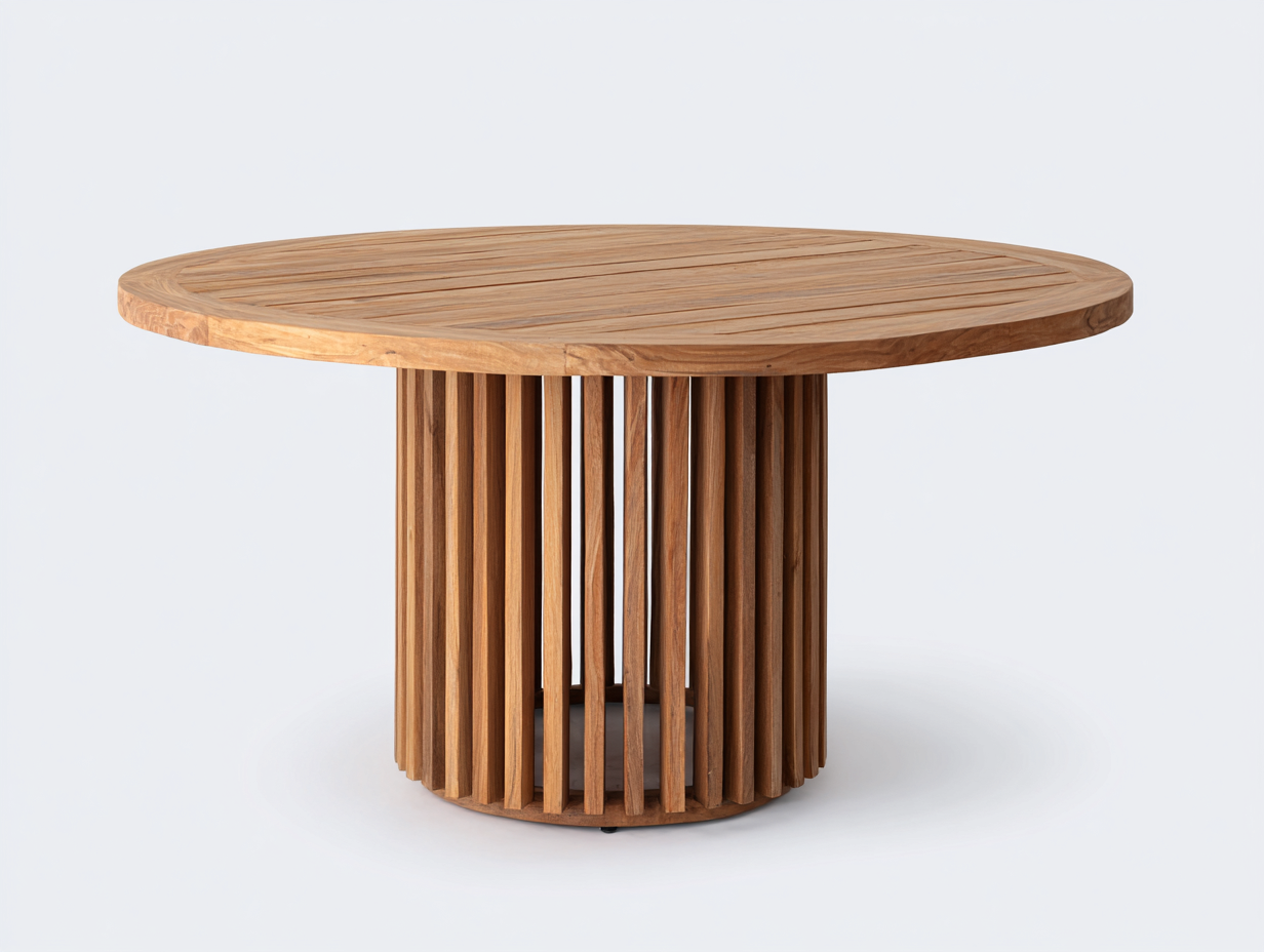 Gartentisch Holz Rund 130x130x75 cm Natur - Modernes Design - Für Garten und Terrasse