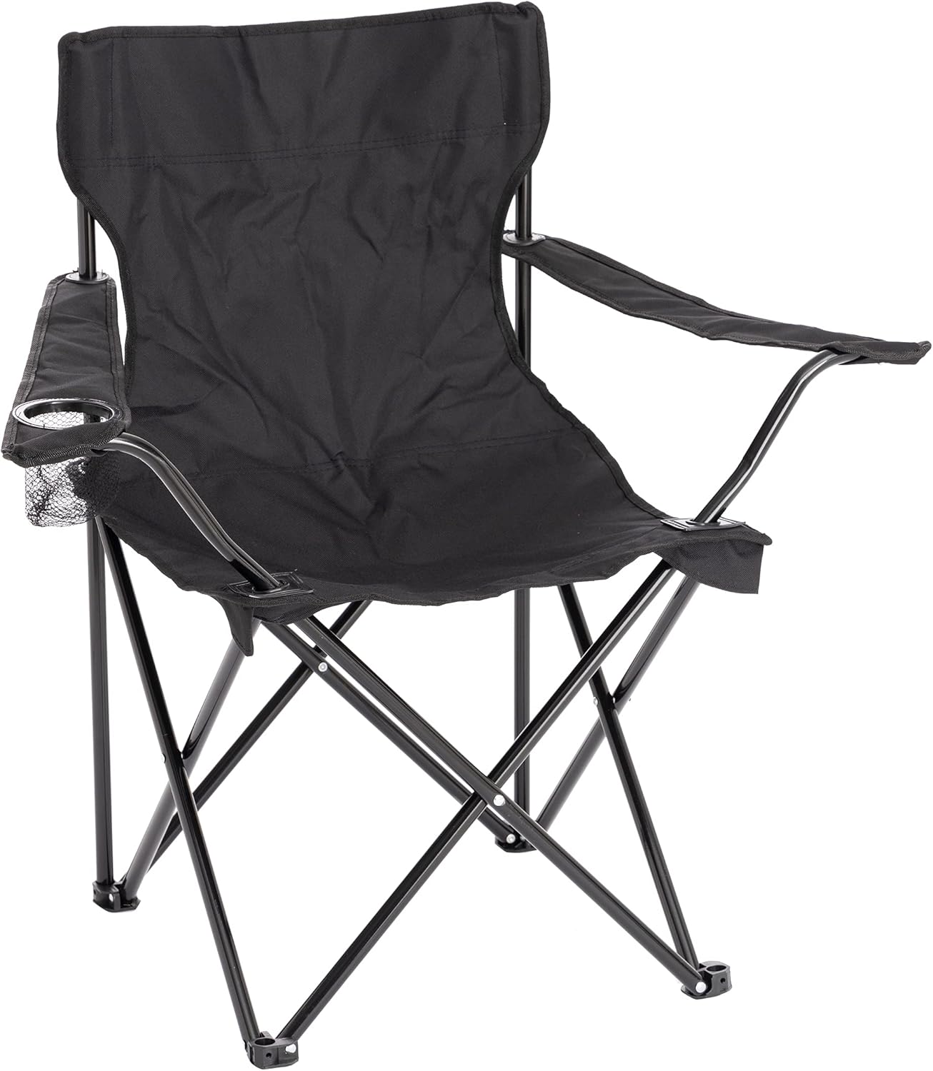 Baroni Home Sedia Campeggio Pieghevole da Esterno Giardino, Poltrona Campeggio Impermeabile, Sedia Camping Portatile, Seduta da Spiaggia e Pesca con Porta bibite 50x50x80 cm, Set 2 Nero